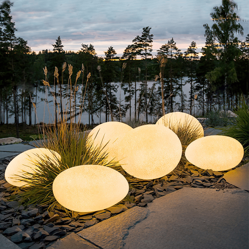 Lampada da giardino solare effetto pietra, ciottolo ovale da esterno