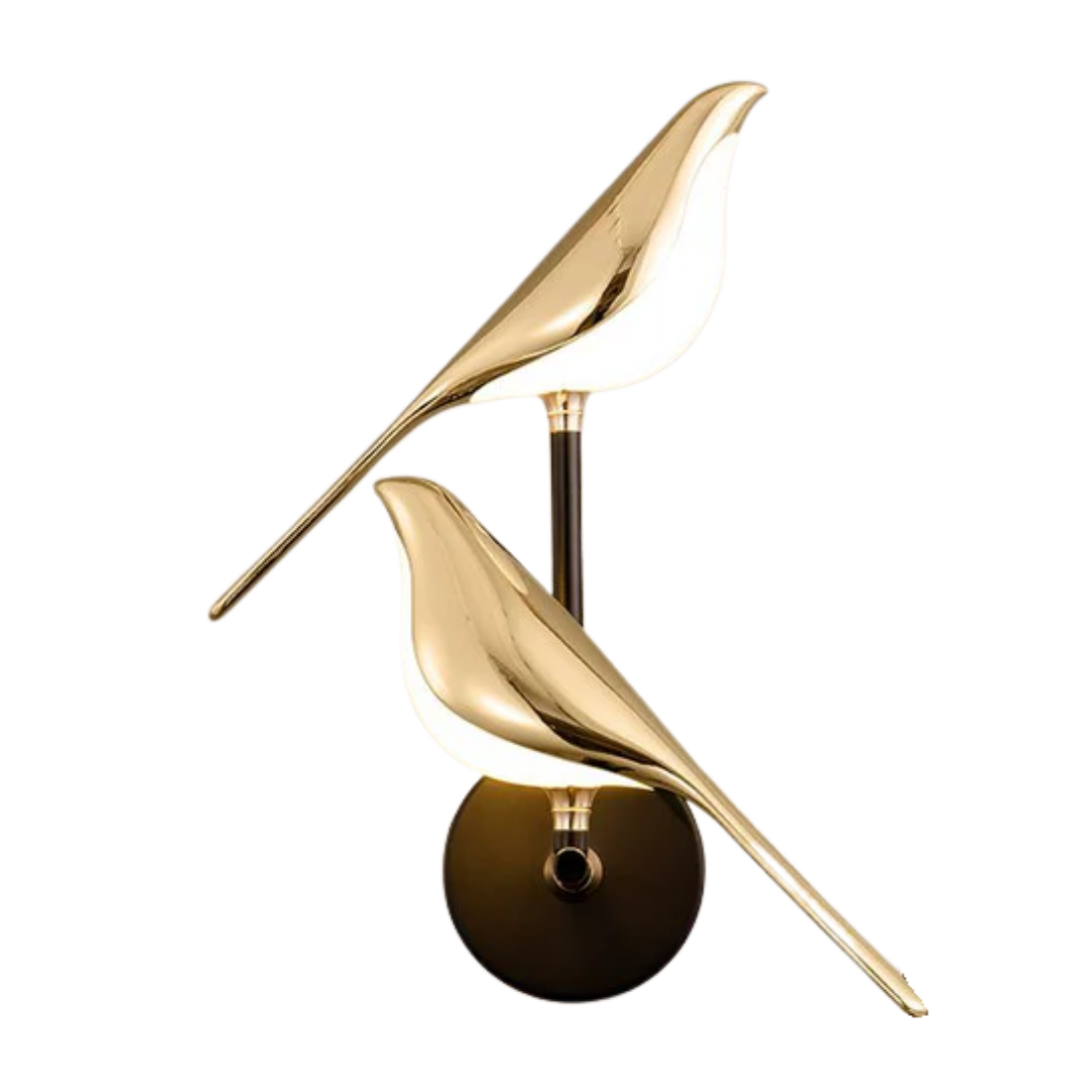 Lampada da parete a silhouette di uccello color oro, applique moderna