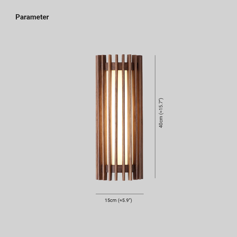 Lampada da parete cilindrica in legno di noce a doghe