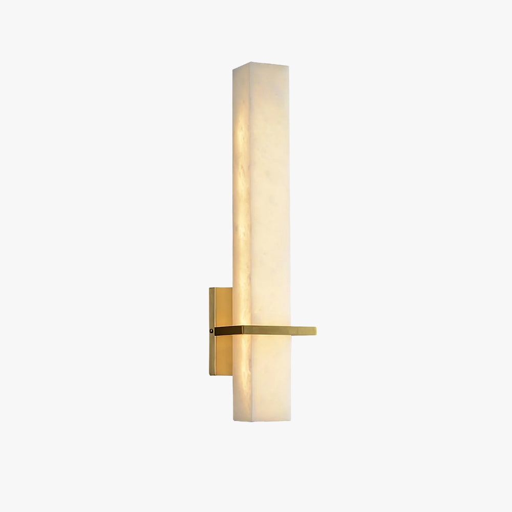 Lampada da parete in alabastro bianco e metallo, applique moderna cuboide