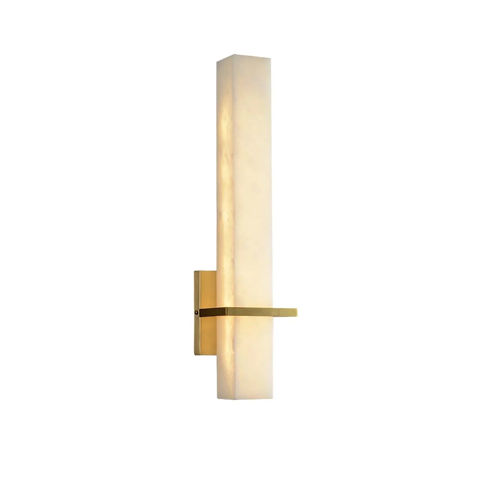 Lampada da parete in alabastro bianco e metallo, applique moderna cuboide