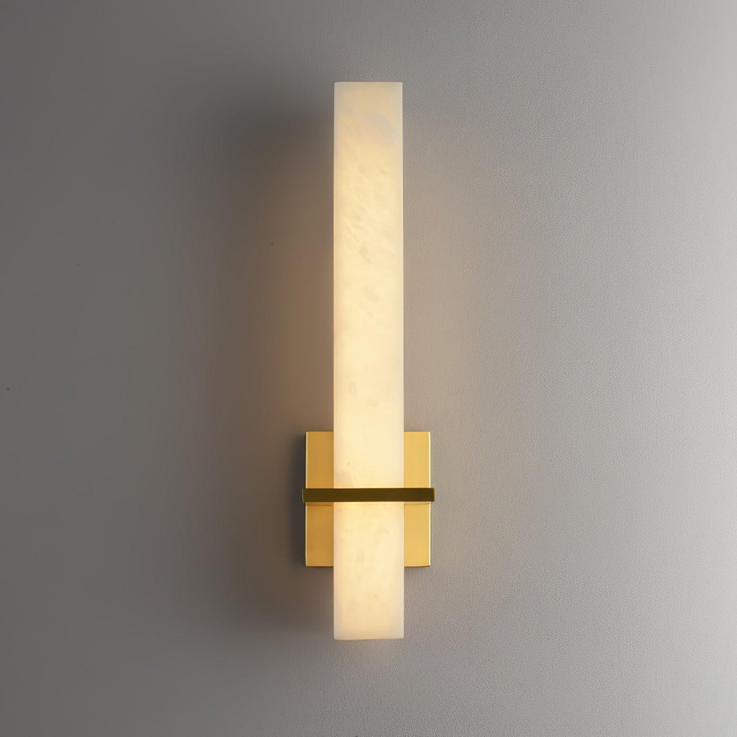 Lampada da parete in alabastro bianco e metallo, applique moderna cuboide