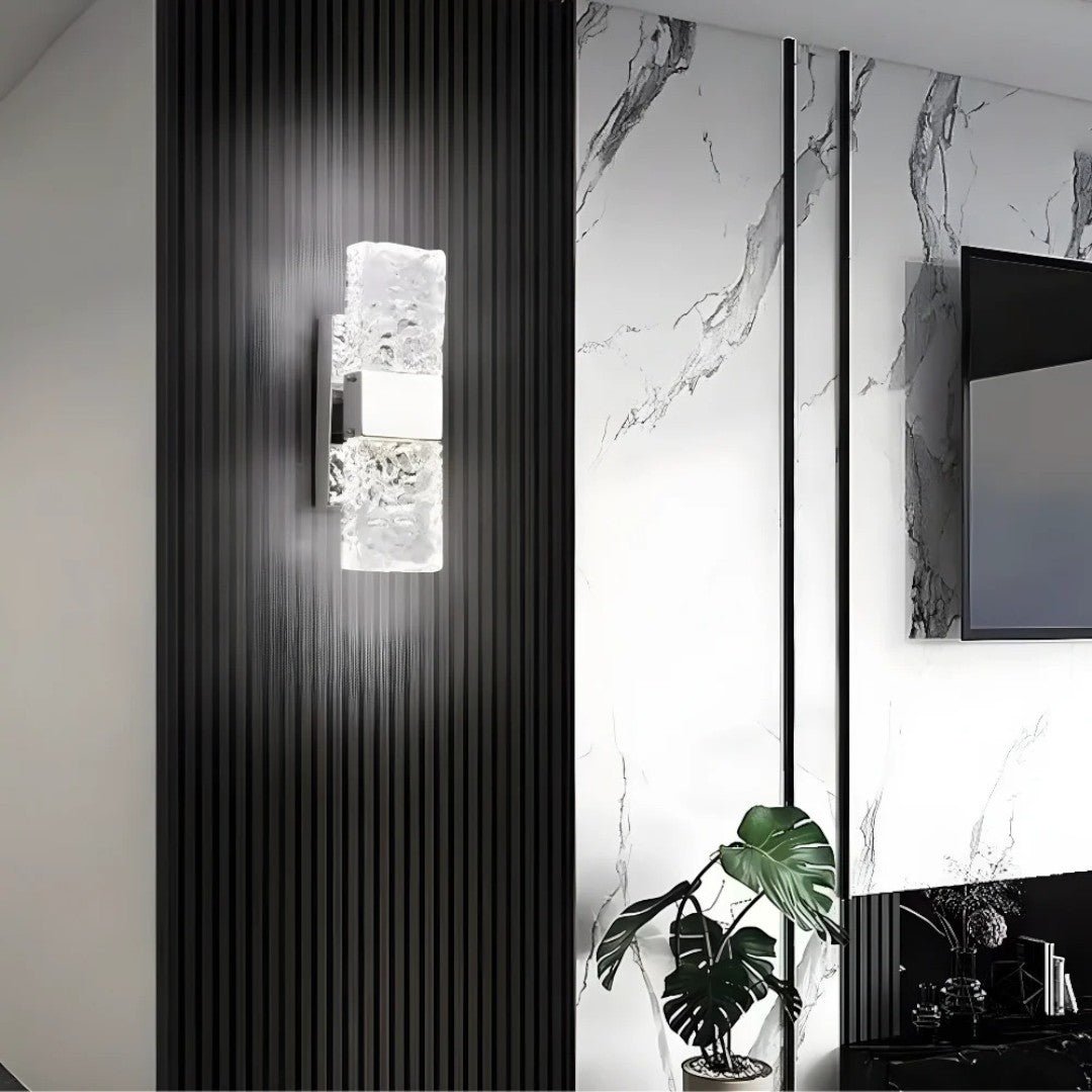 Lampada da parete in cristallo effetto ghiaccio con LED integrato
