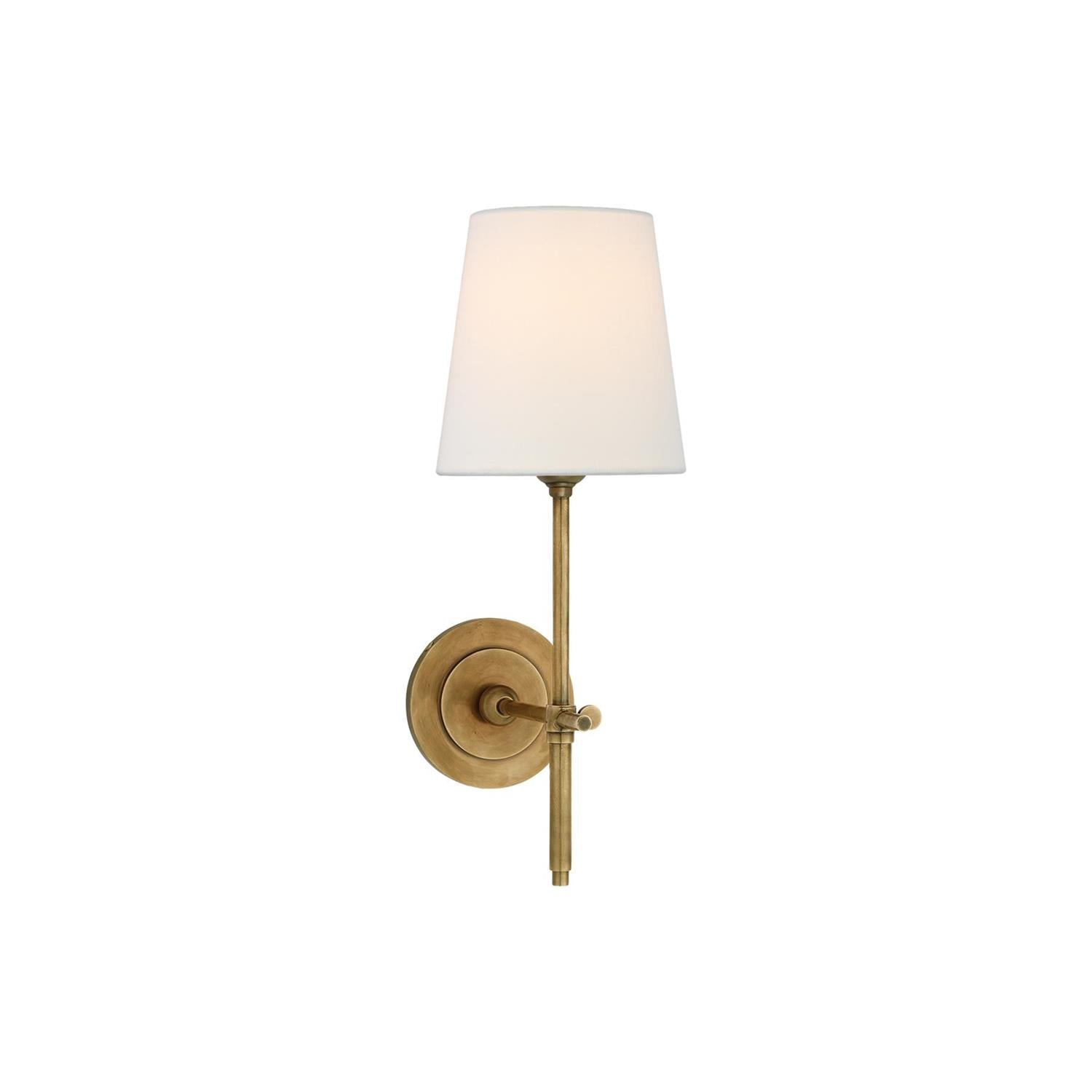 Lampada da parete in ottone con paralume conico in tessuto, applique per camera da letto