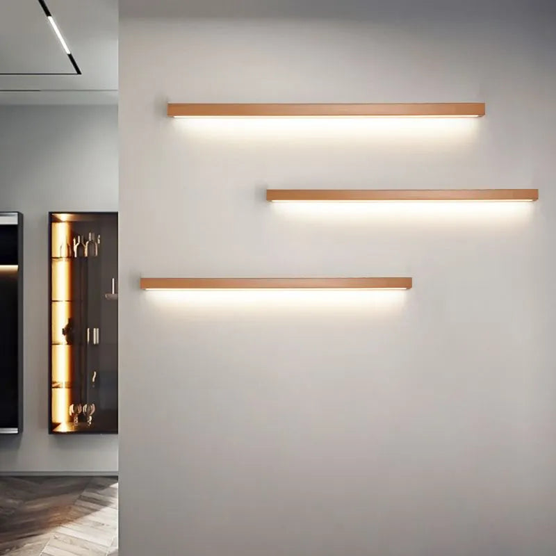 Lampada da parete LED lineare in legno a barra per specchio da bagno minimalista