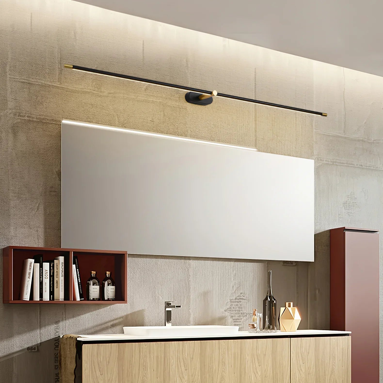 Lampada da parete LED lineare sottile minimalista in nero, oro e bianco