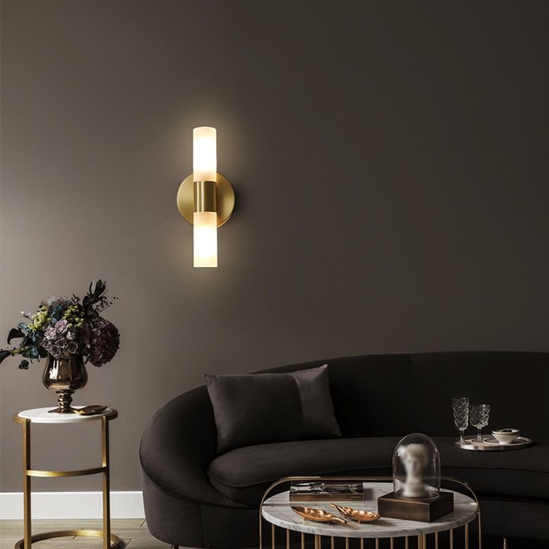 Lampada da parete LED moderna oro con paralumi cilindrici in acrilico satinato
