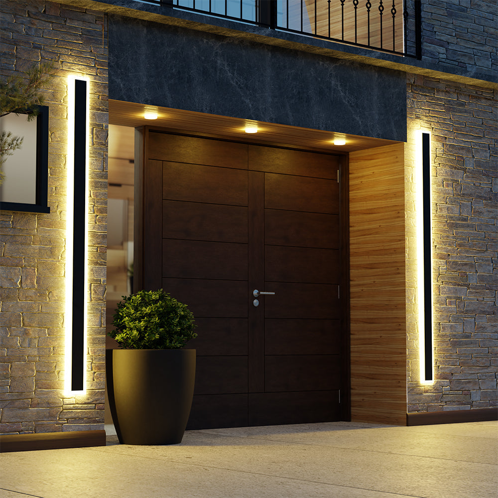 Lampada da parete per esterni LED lineare slim in metallo nero opaco da giardino