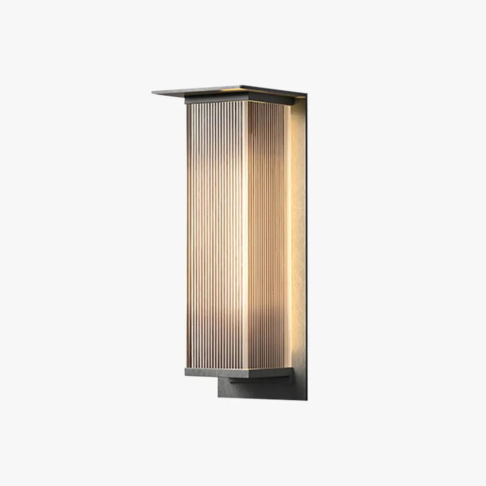 Lampada da parete per esterni rettangolare nera in acrilico rigato, moderna da giardino e portico