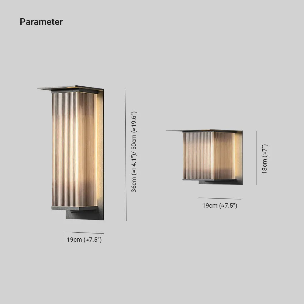 Lampada da parete per esterni rettangolare nera in acrilico rigato, moderna da giardino e portico