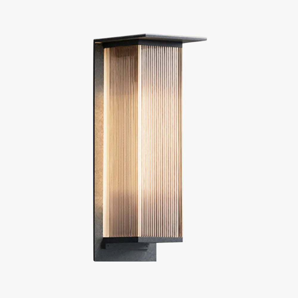 Lampada da parete per esterni rettangolare nera in acrilico rigato, moderna da giardino e portico