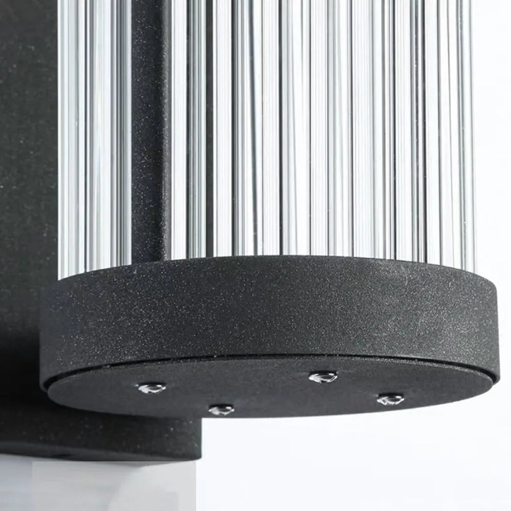 Lampada da parete per esterni semicilindrica in vetro rigato nero, moderna lampada da giardino