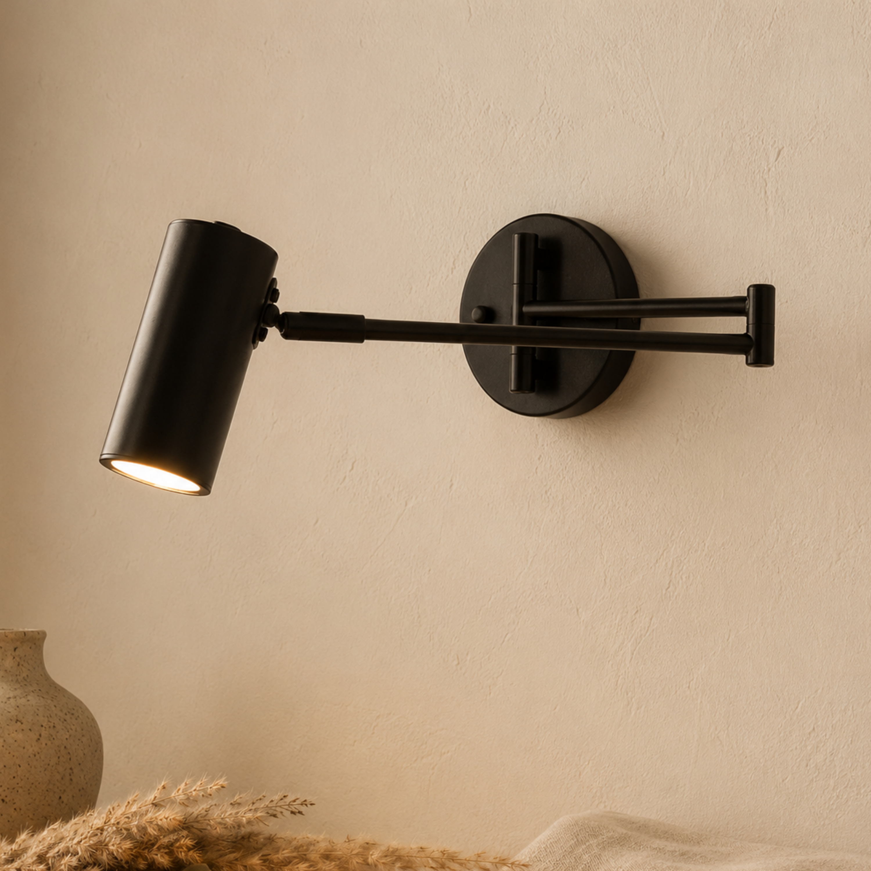 Lampada da parete regolabile con braccio snodabile in alluminio e acrilico