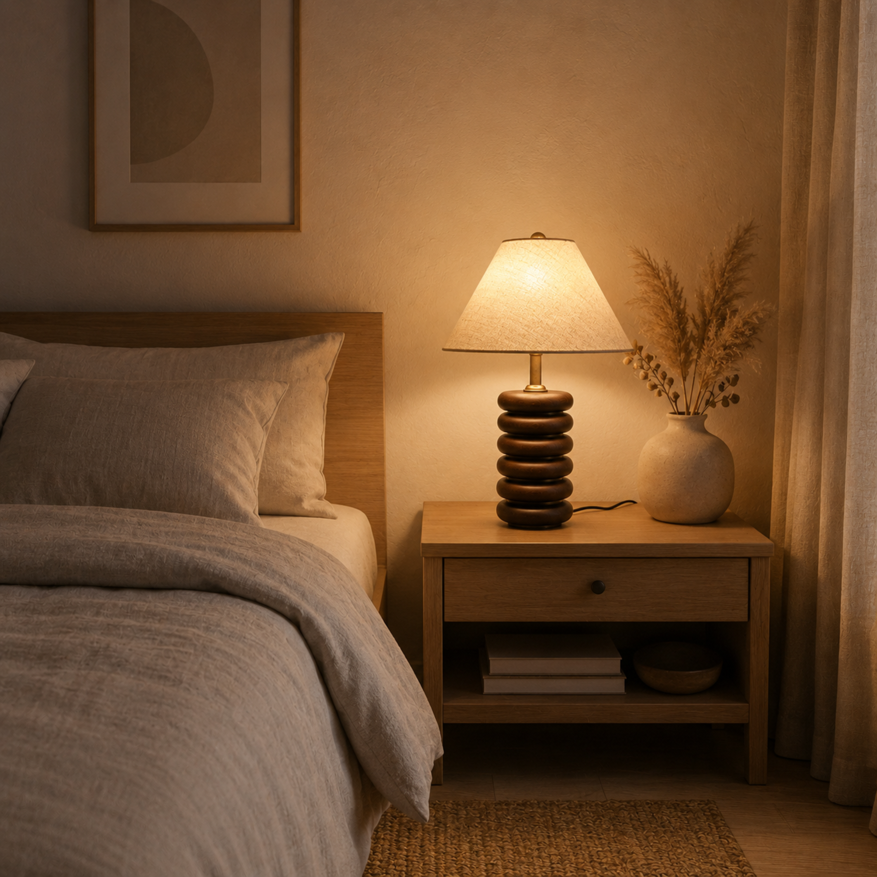 Lampada da tavolo LED Greyson in resina e metallo, noce e oro