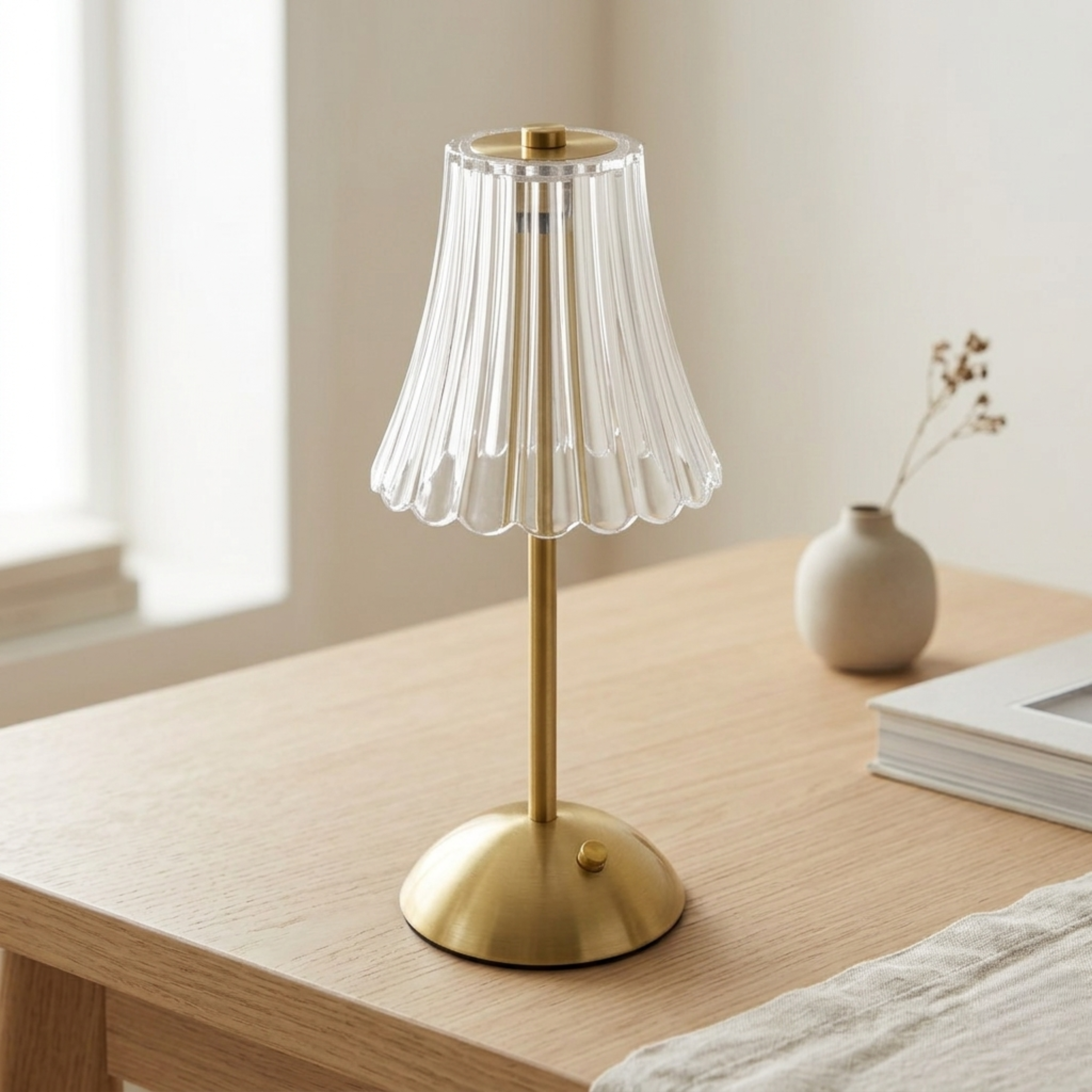 Lampada da tavolo LED senza fili effetto cristallo oro, ricaricabile USB con controllo touch