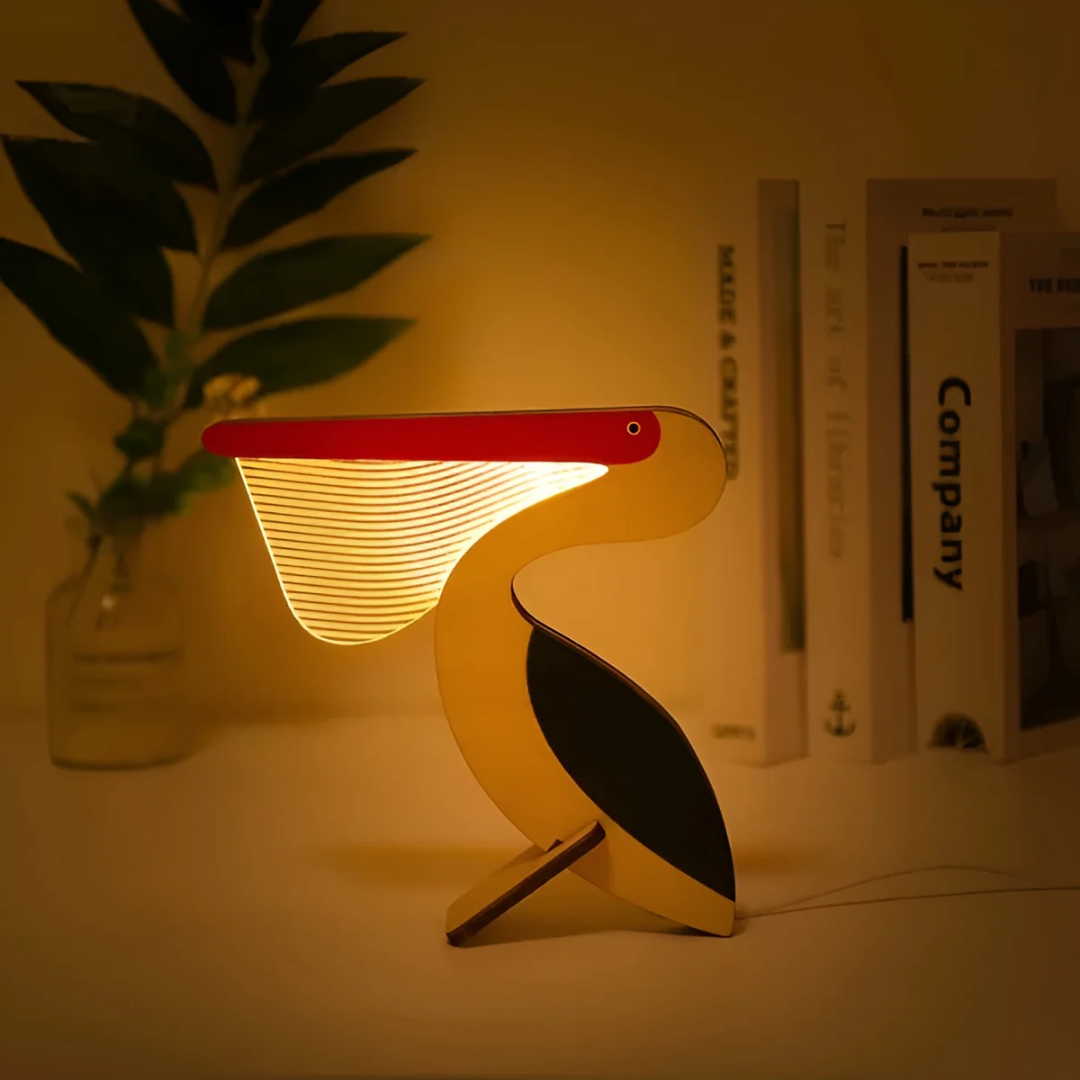 Lampada da tavolo nordica in legno a forma di animale, LED bianco caldo con USB