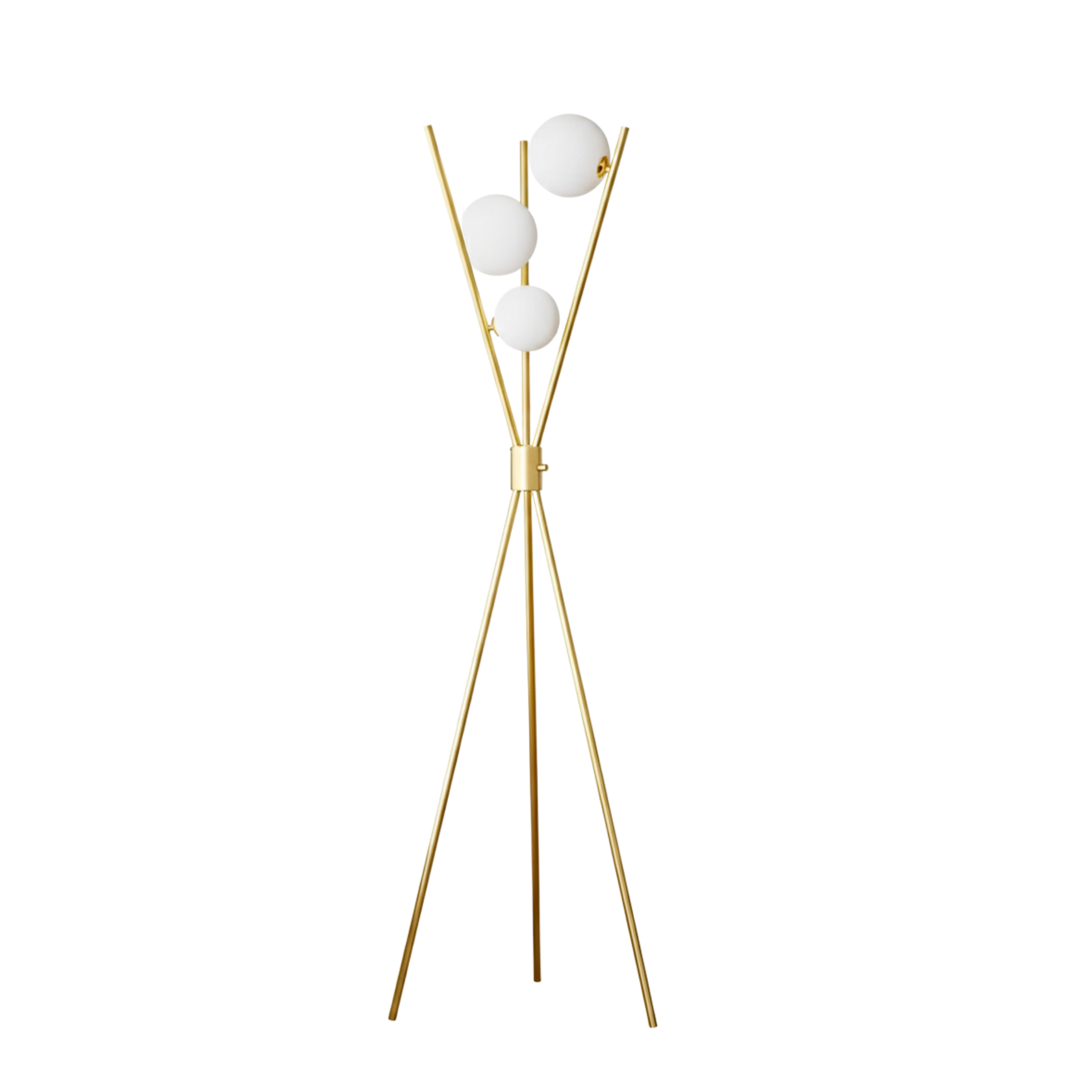Lampada da terra a treppiede dimmerabile mid century color ottone con tre globi