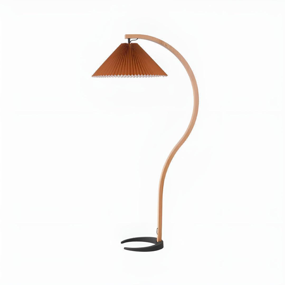 Lampada da terra ad arco con paralume plissettato dal design moderno