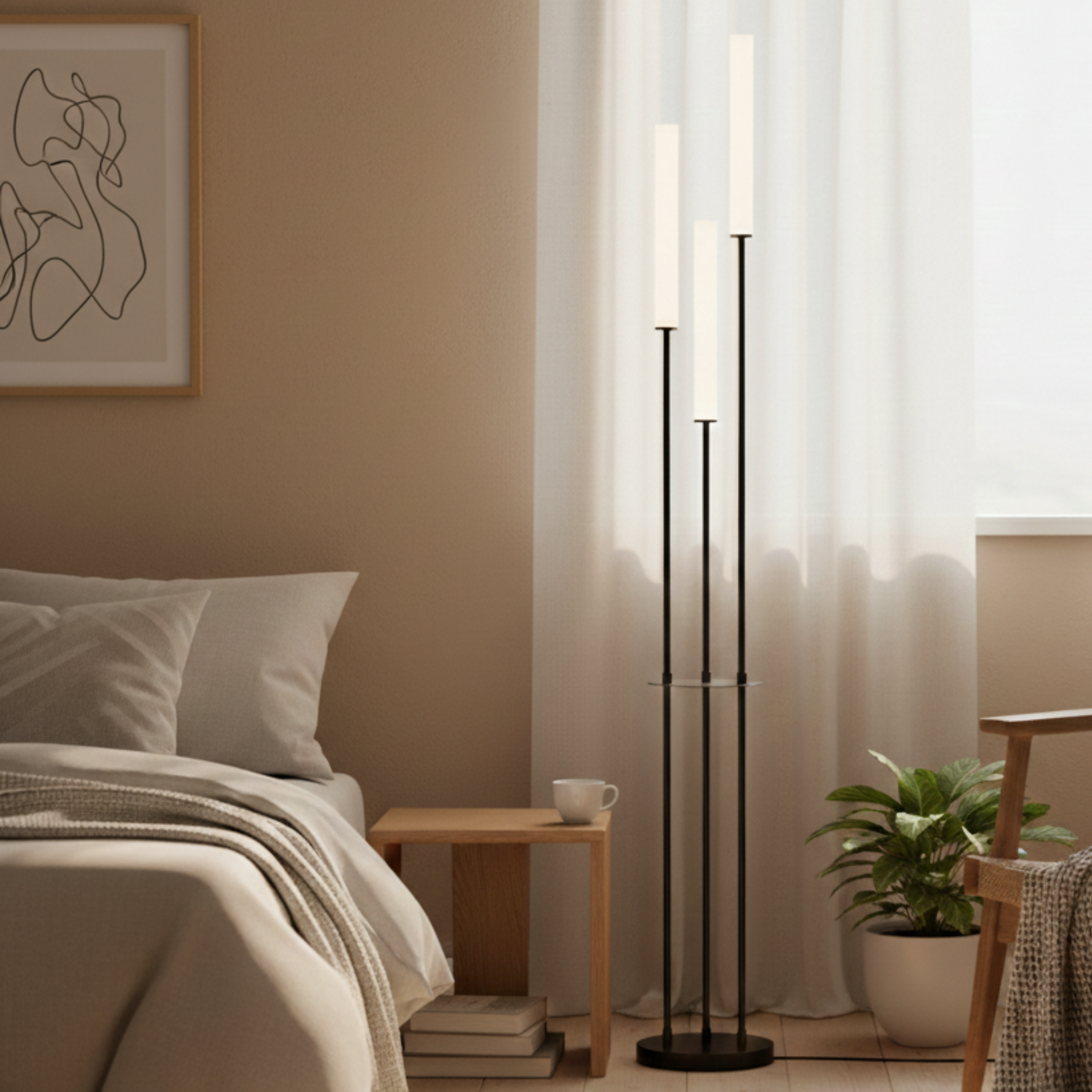 Lampada da terra LED nera a tre luci dimmerabile in alluminio, moderna e minimalista con telecomando