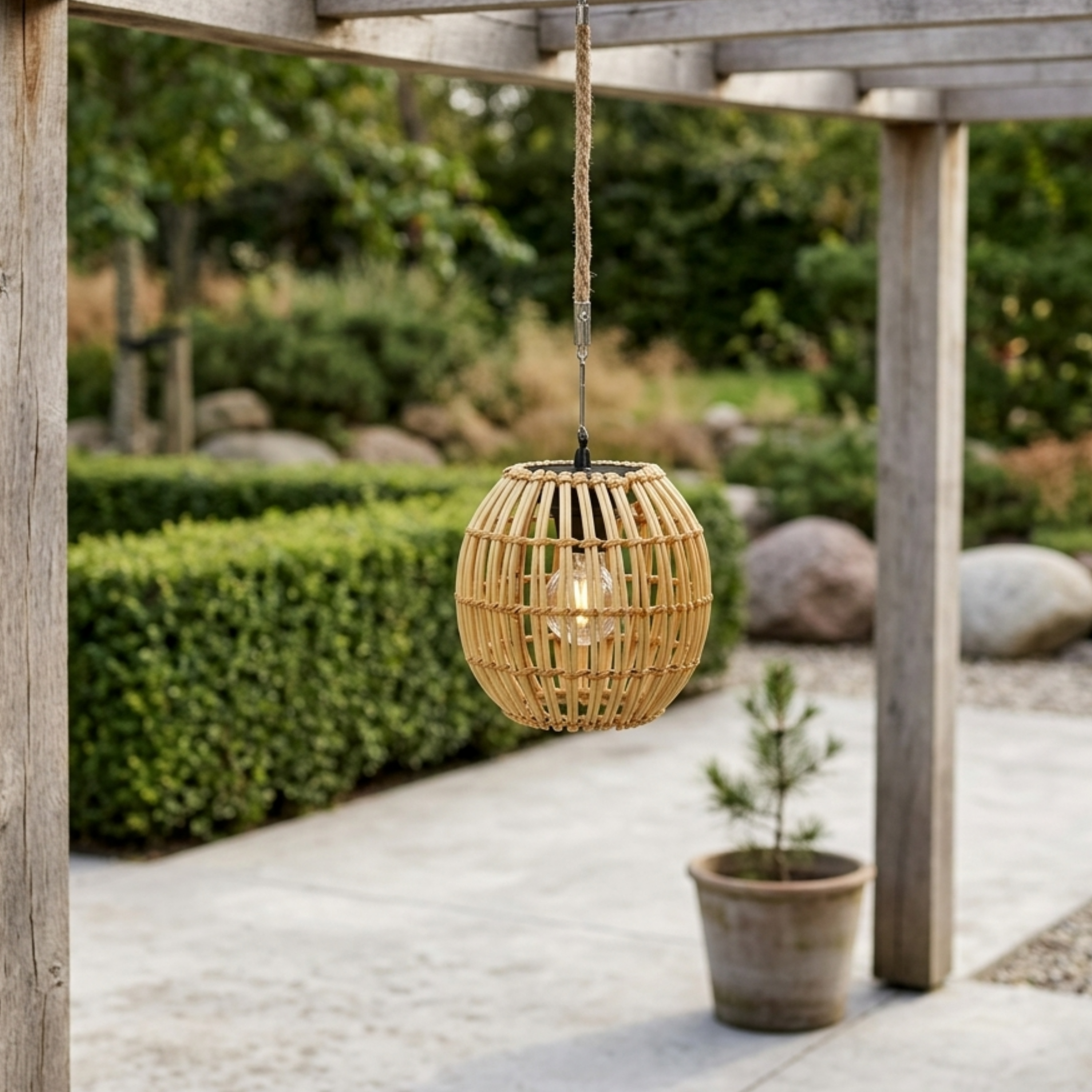 Lampada solare da giardino intrecciata, lanterna sospesa da esterno con LED