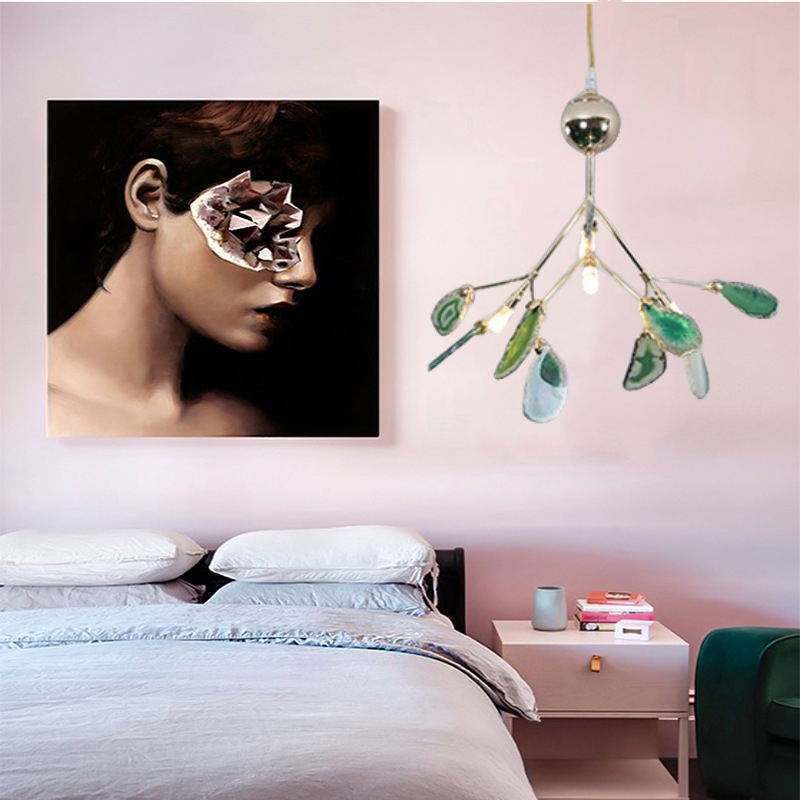 Lampadario a rami in metallo con dischi colorati