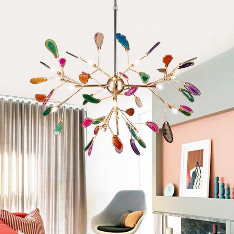 Lampadario a rami in metallo con dischi colorati