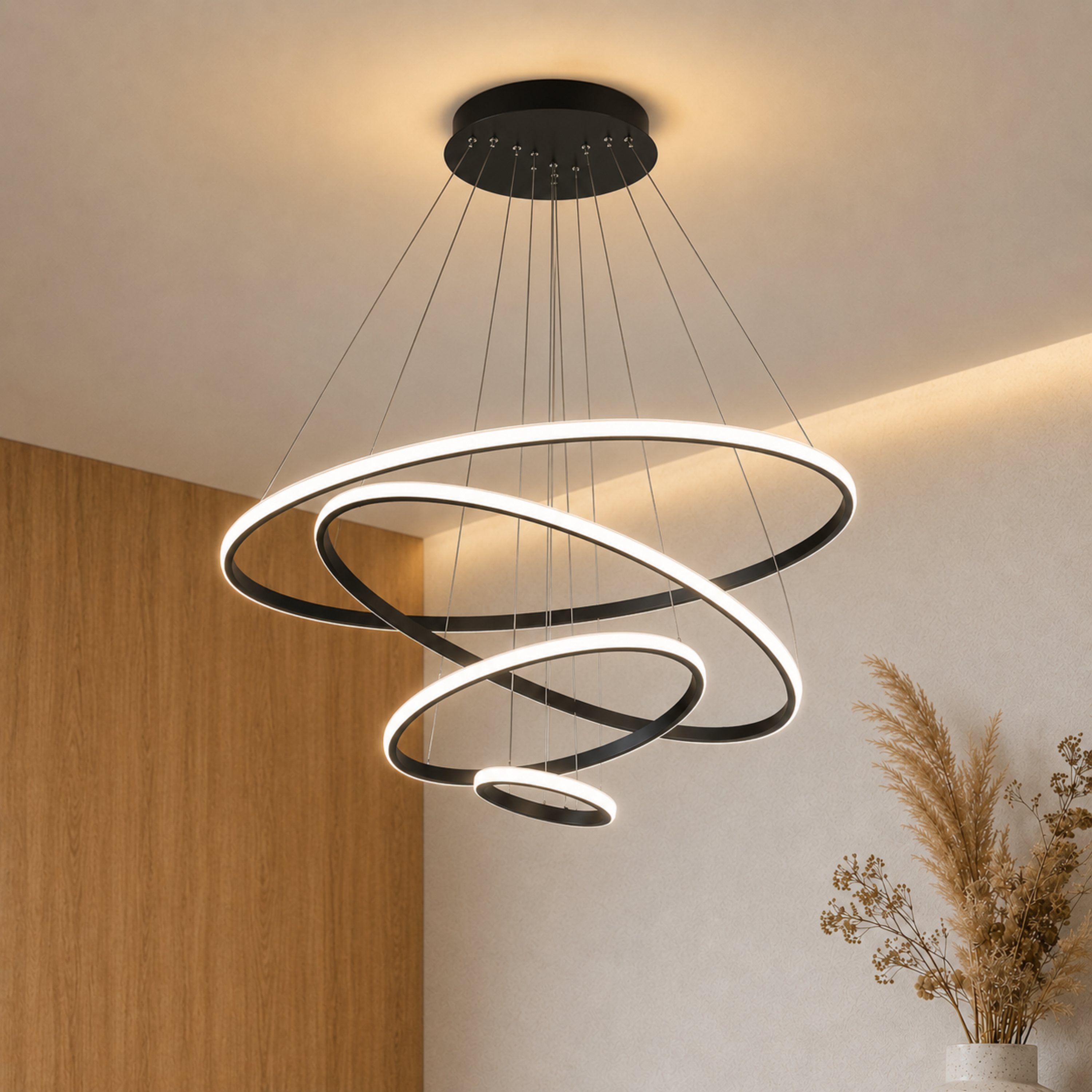 Lampadario a sospensione LED ad anelli color oro