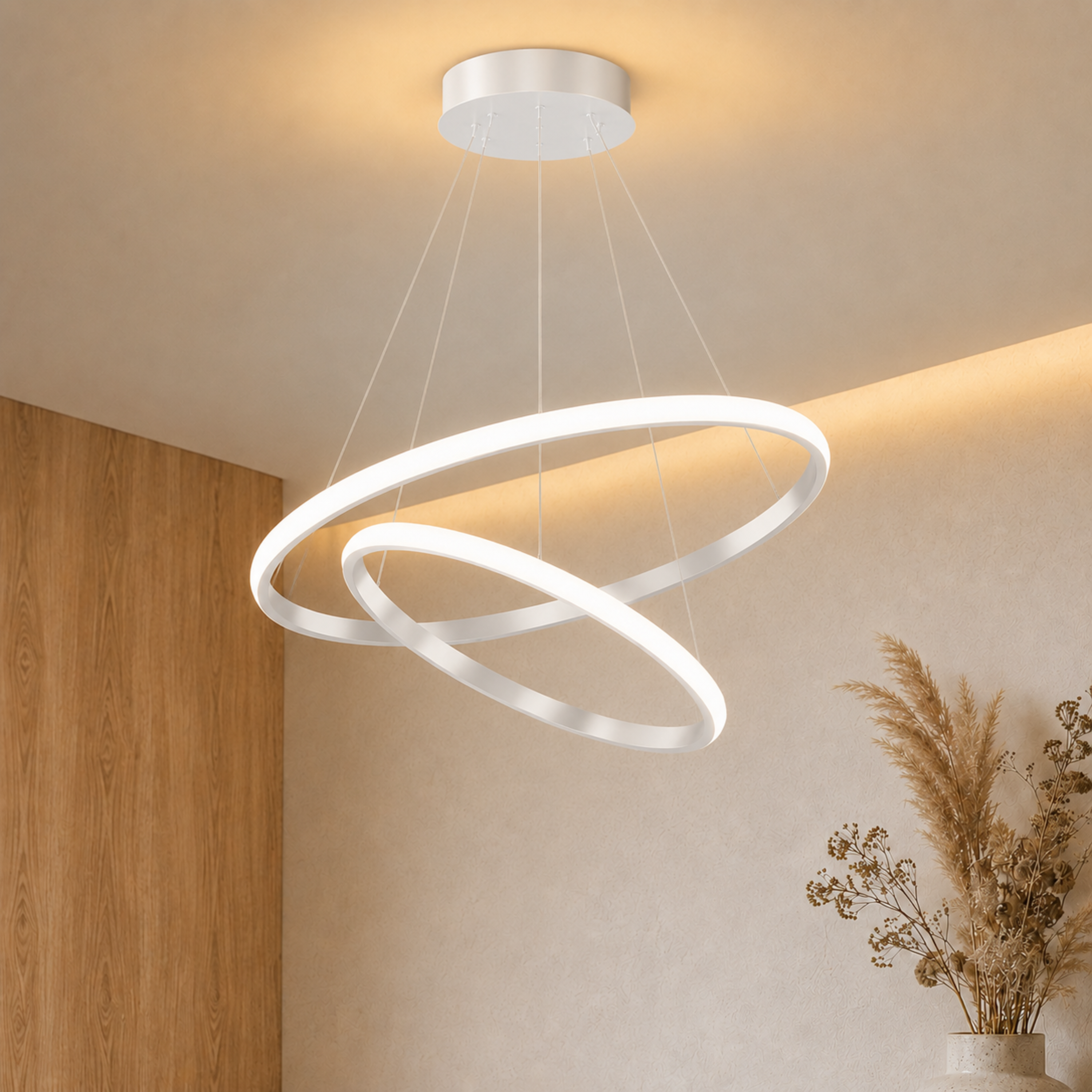 Lampadario a sospensione LED ad anelli color oro