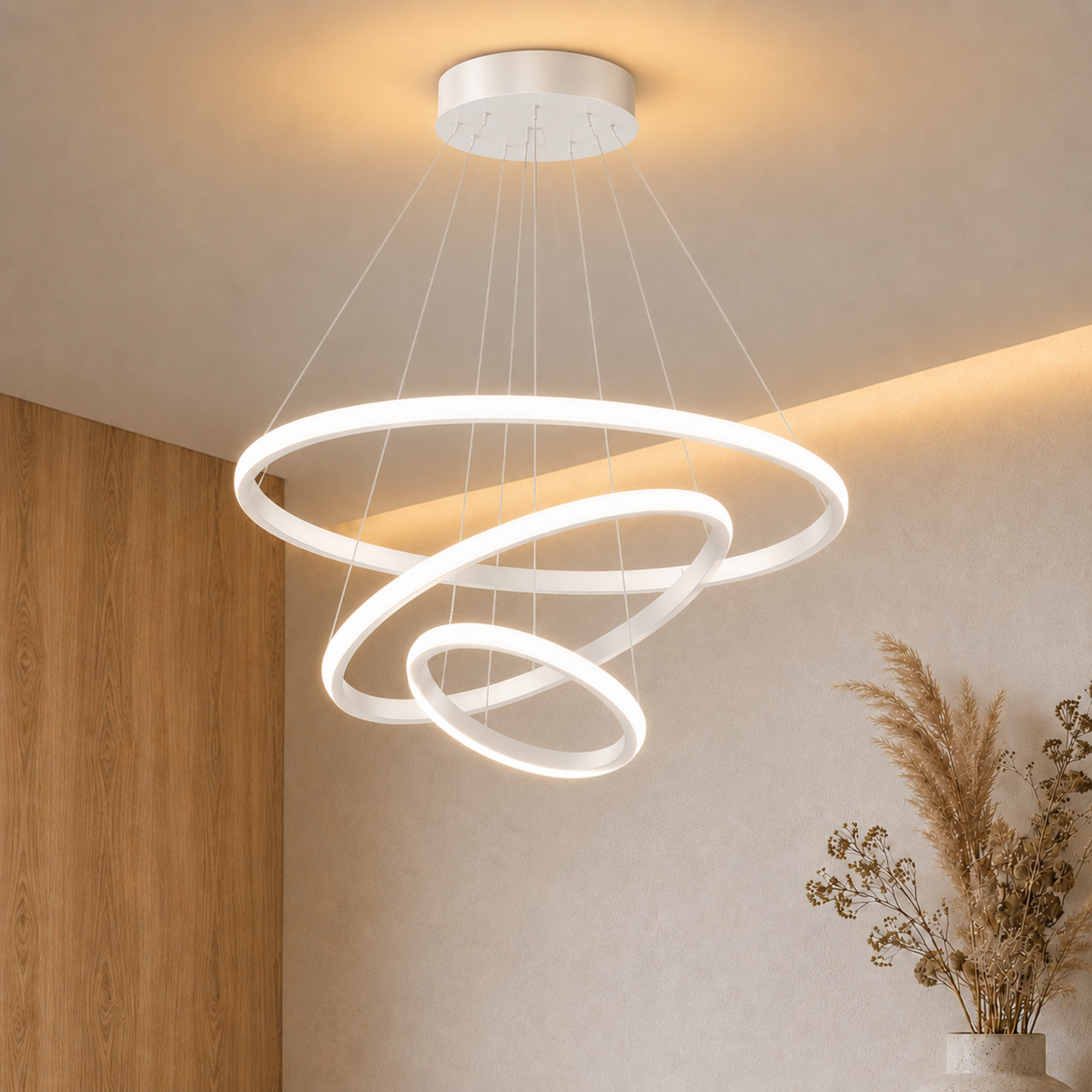 Lampadario a sospensione LED ad anelli color oro