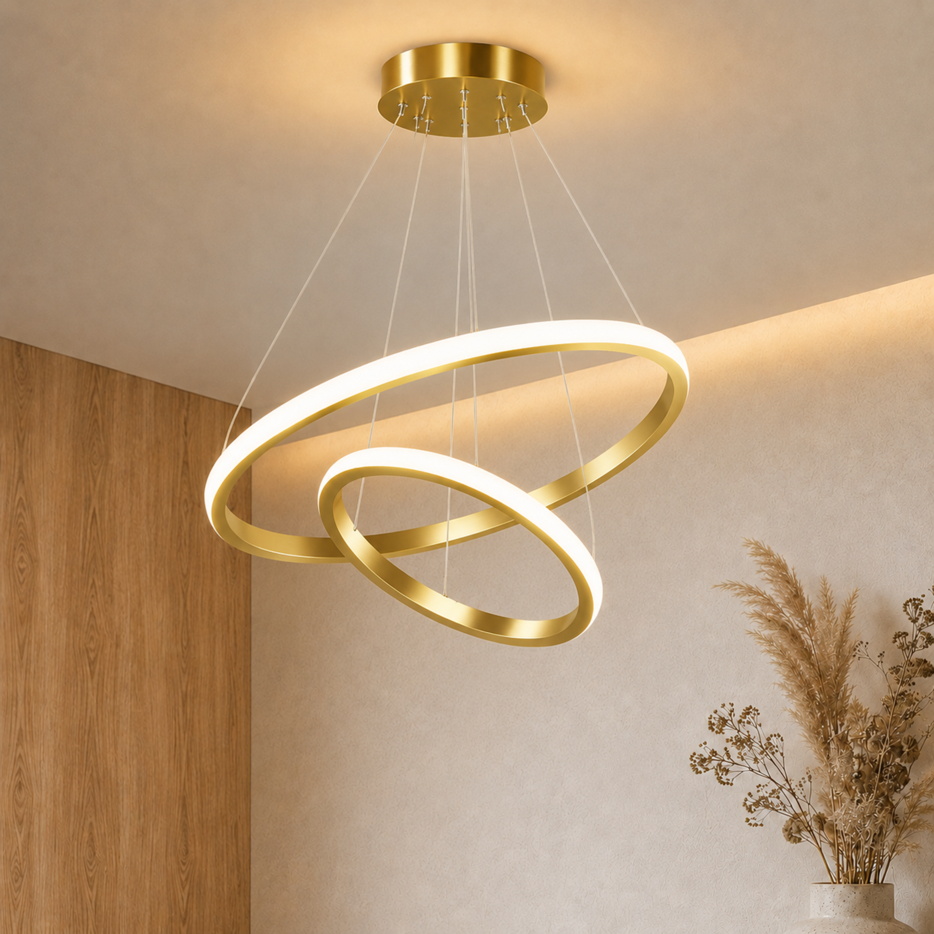 Lampadario a sospensione LED ad anelli color oro