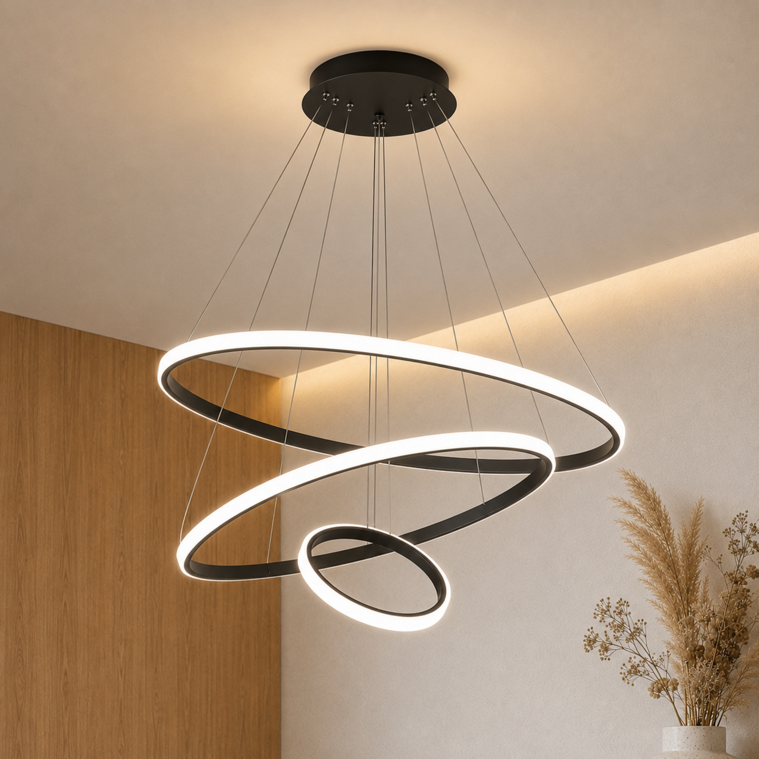 Lampadario a sospensione LED ad anelli color oro