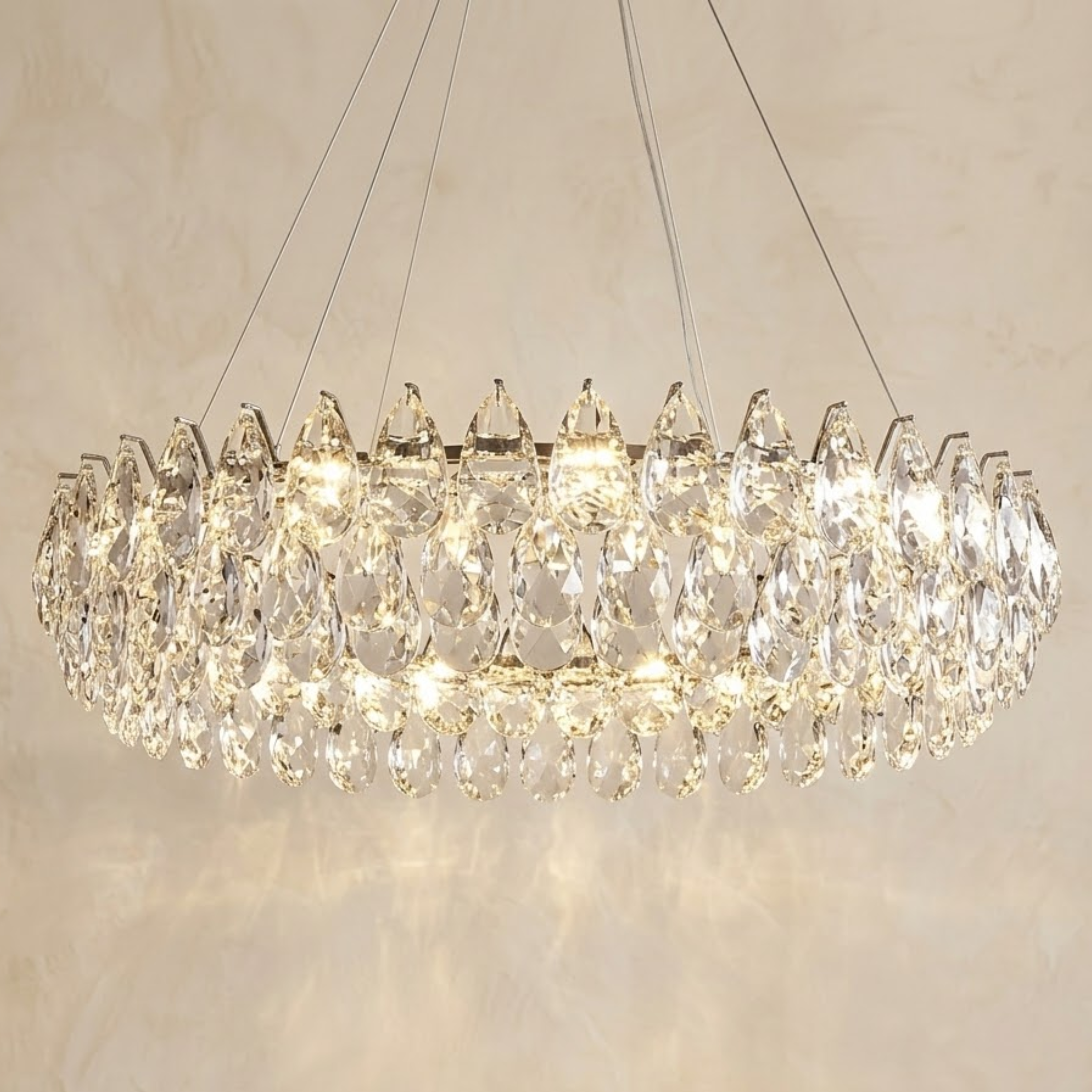 Lampadario a sospensione moderno ad anello in cristallo