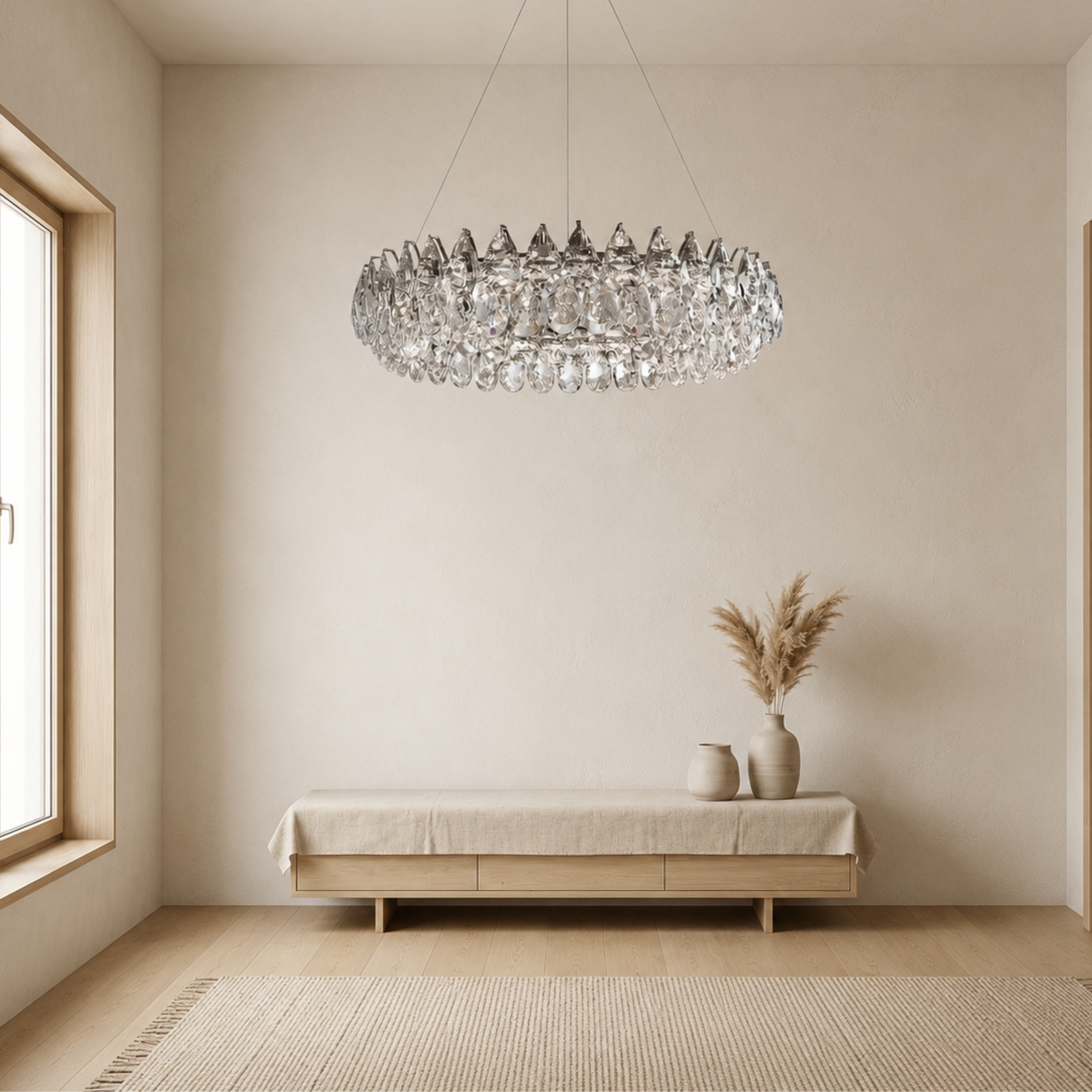 Lampadario a sospensione moderno ad anello in cristallo