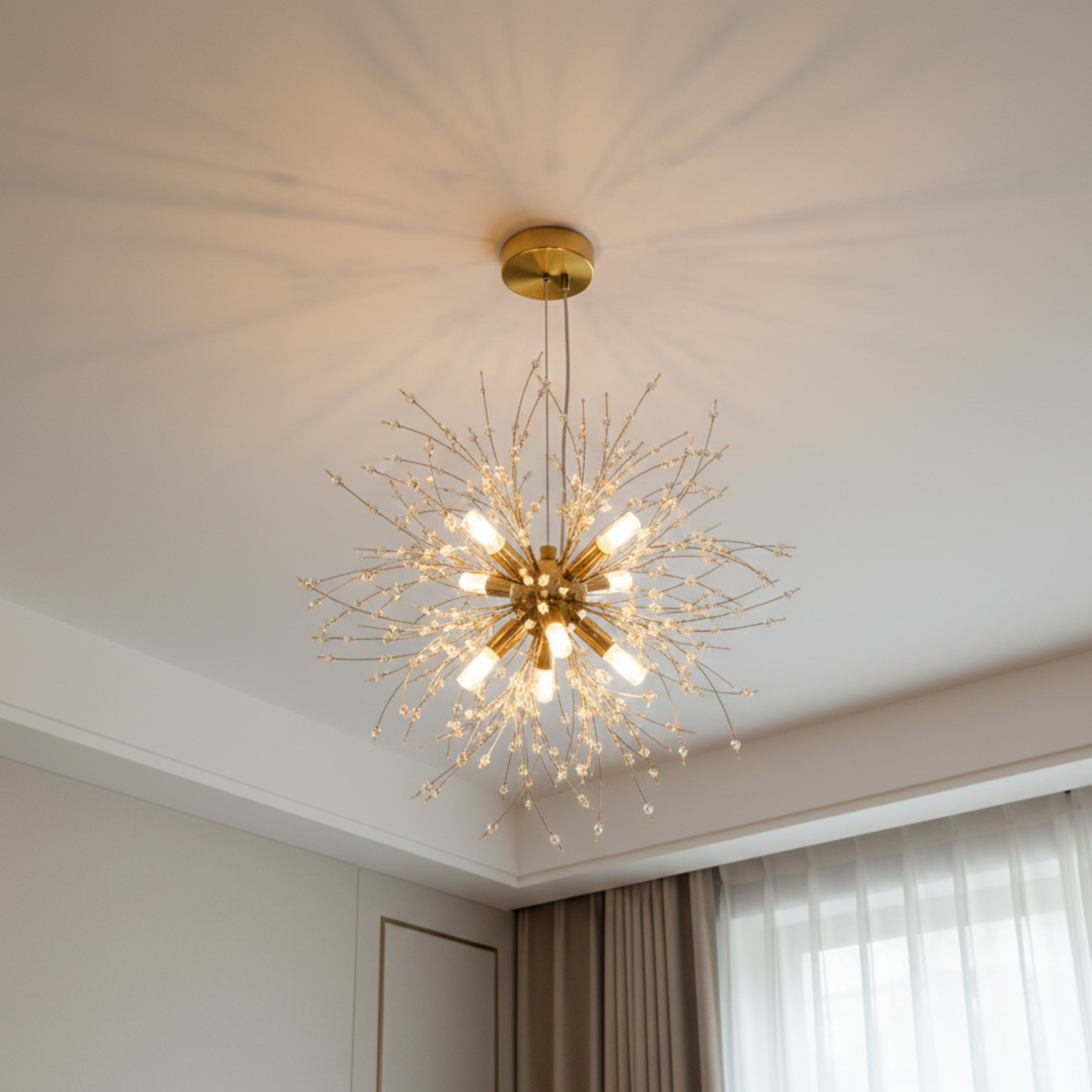 Lampadario a sospensione sputnik in cristallo oro a fuochi d'artificio