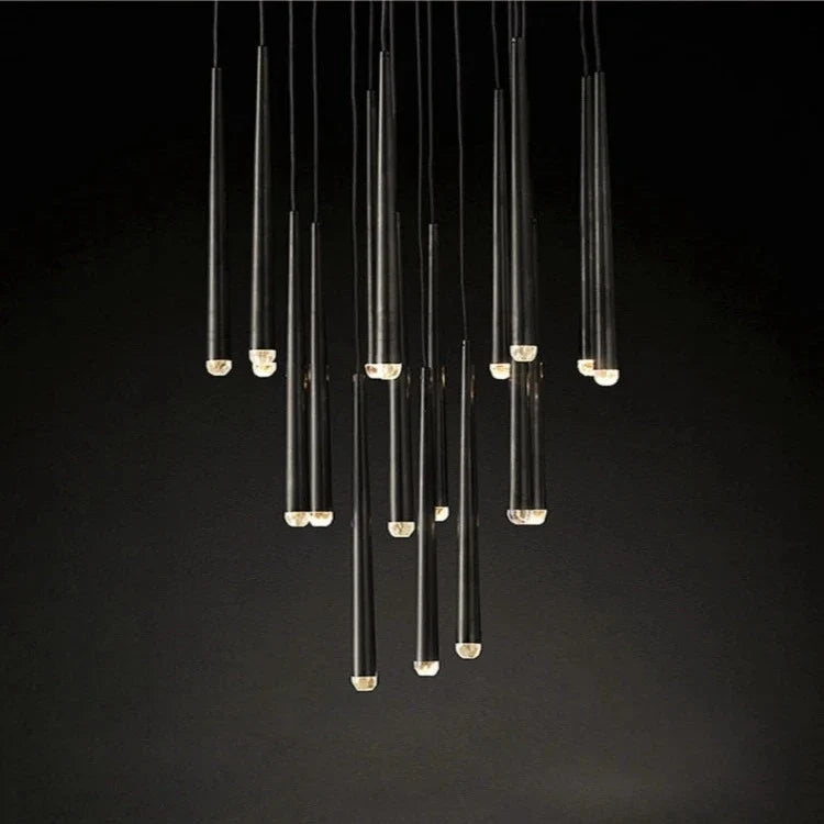 Lampadario contemporaneo a bacchette LED per soggiorno con soffitti alti e ingresso