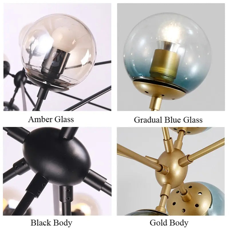 Lampadario contemporaneo nero con globi in vetro 15/21 luci
