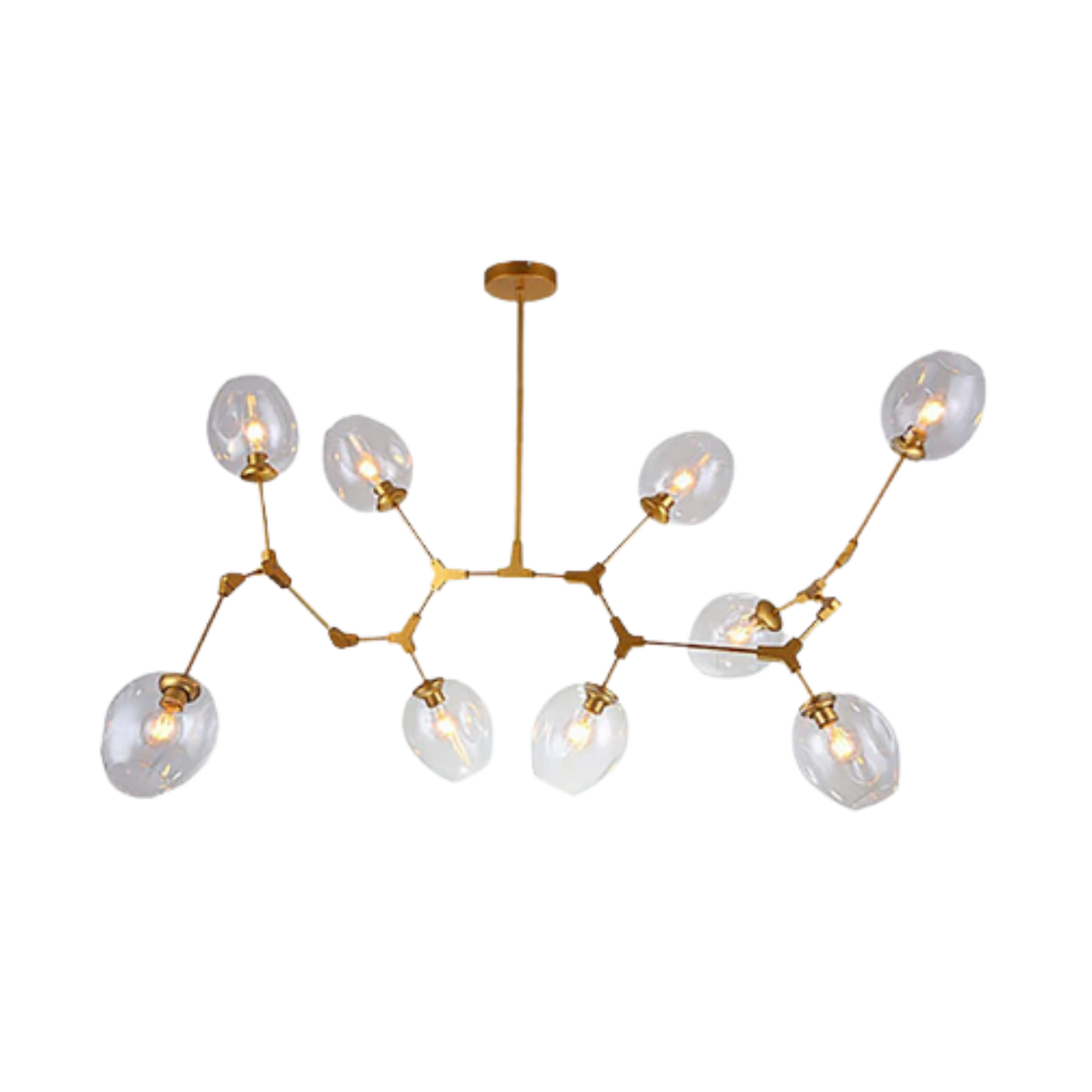 Lampadario mid century oro a rami con globi in vetro trasparente da soffitto