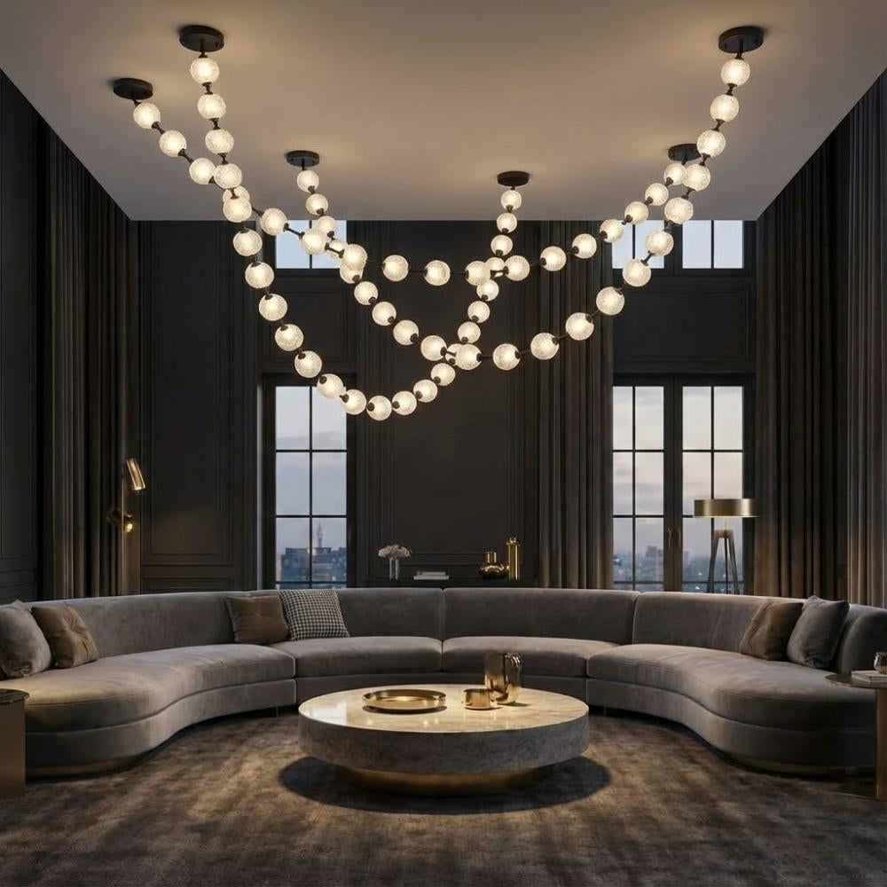 Lampadario moderno Esle a collana di perle in vetro trasparente