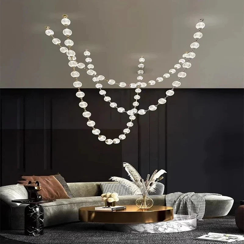 Lampadario moderno Esle a collana di perle in vetro trasparente
