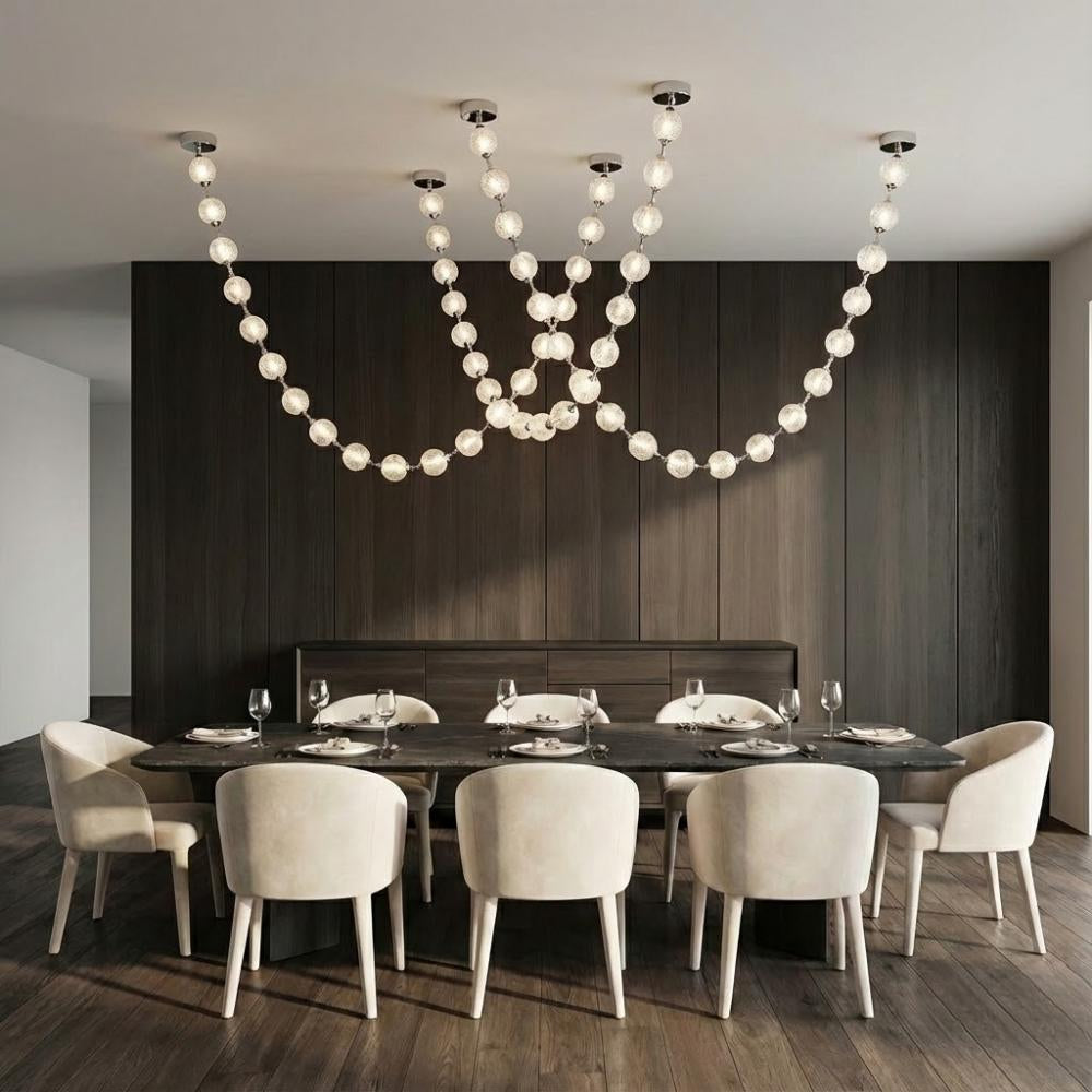 Lampadario moderno Esle a collana di perle in vetro trasparente