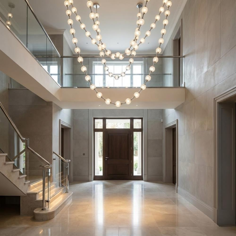 Lampadario moderno Esle a collana di perle in vetro trasparente