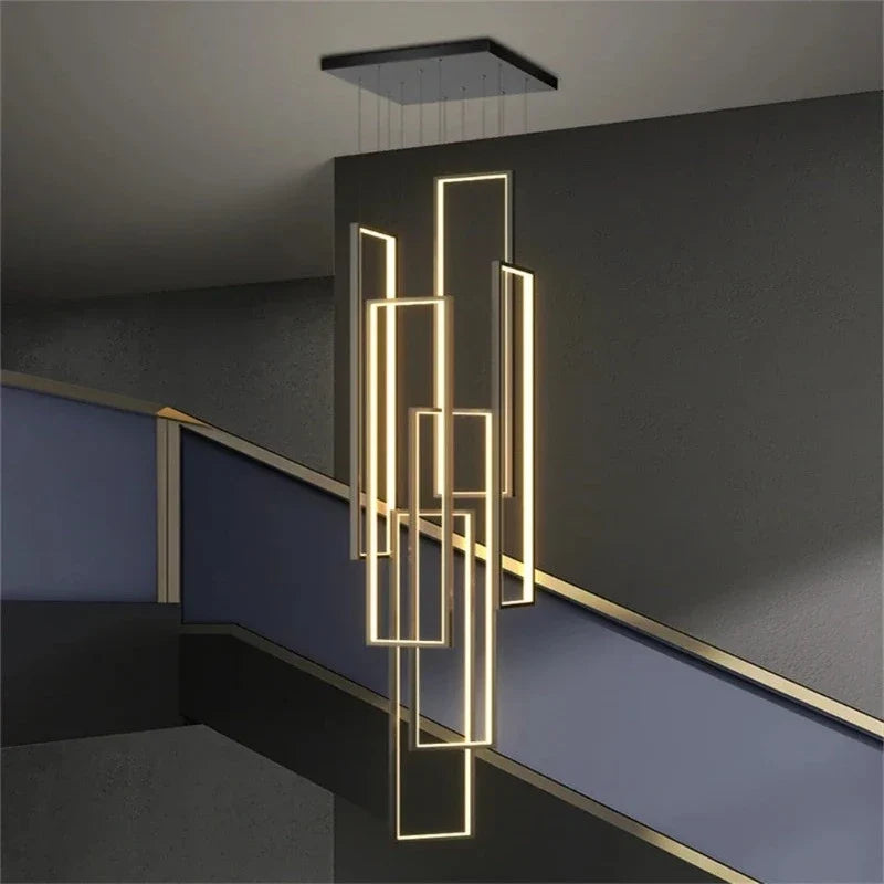 Lampadario moderno grande rettangolare verticale per scala