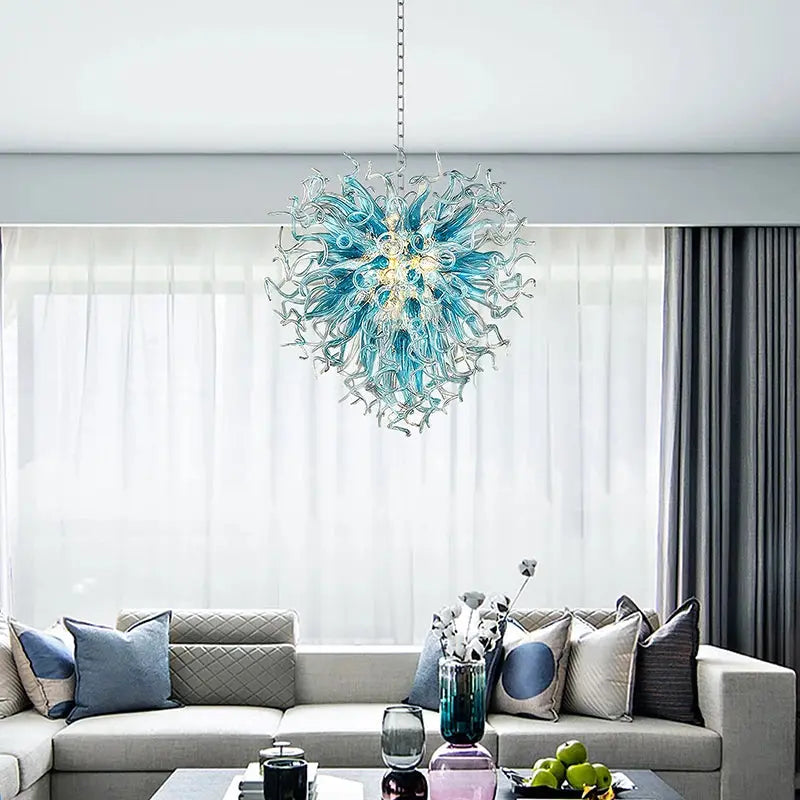 Lampadario moderno in vetro blu acqua
