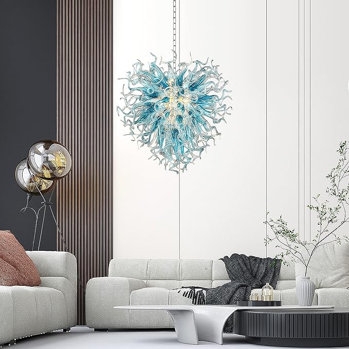 Lampadario moderno in vetro blu acqua