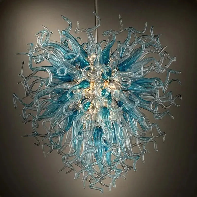 Lampadario moderno in vetro blu acqua
