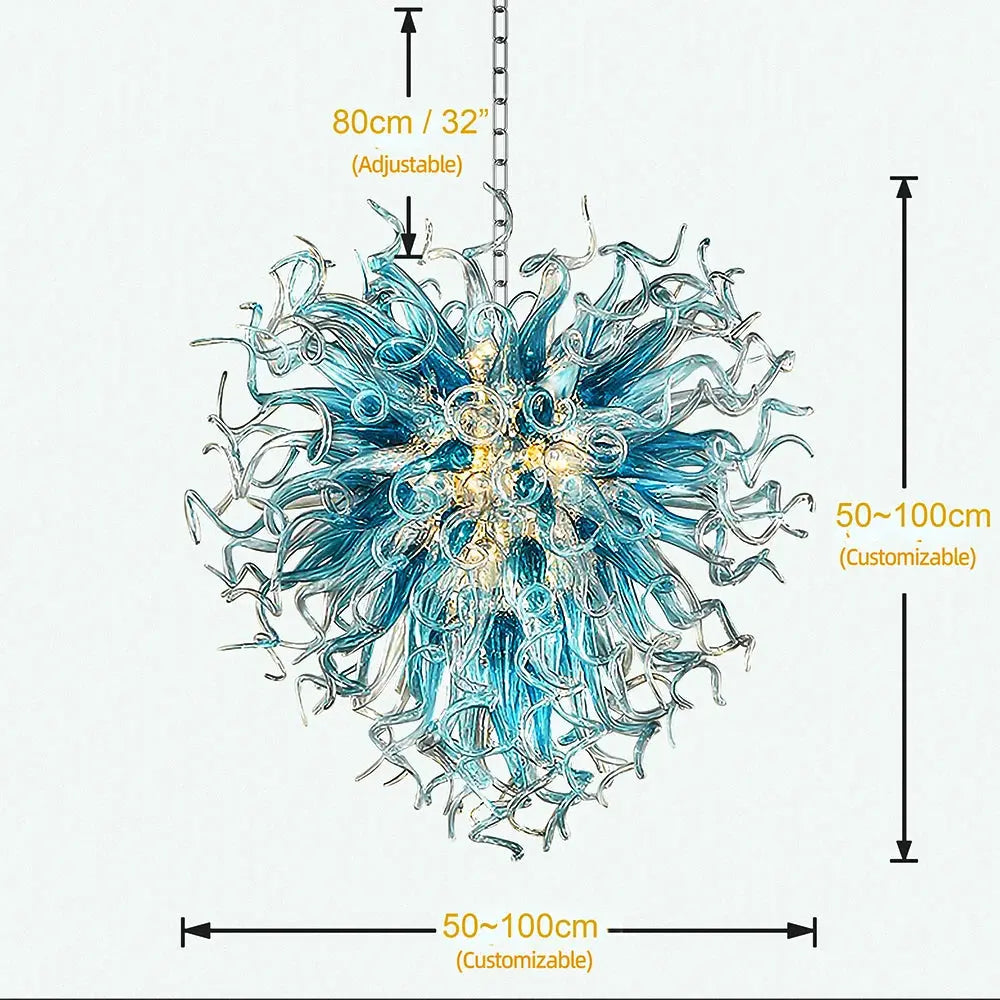 Lampadario moderno in vetro blu acqua