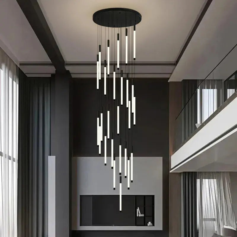 Lampadario moderno lungo per scala Atia nero/oro/argento