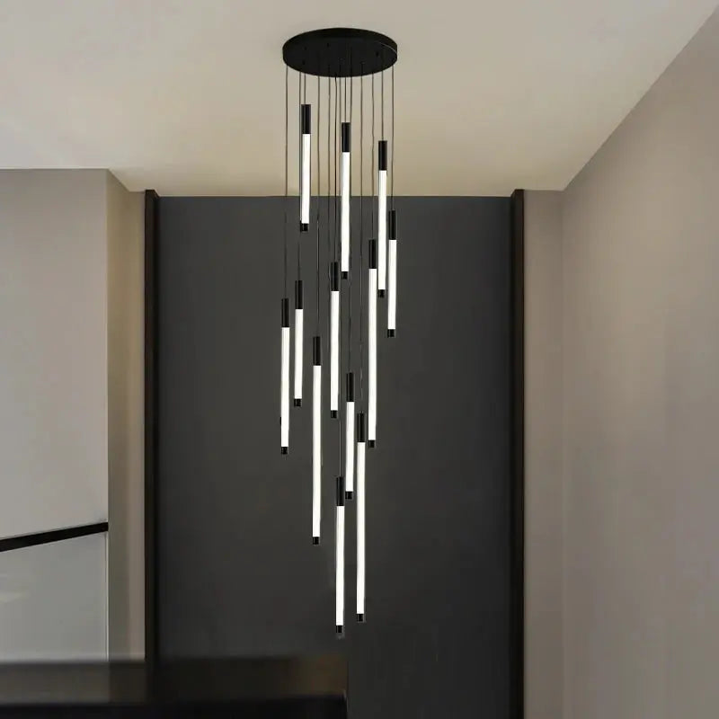 Lampadario moderno lungo per scala Atia nero/oro/argento