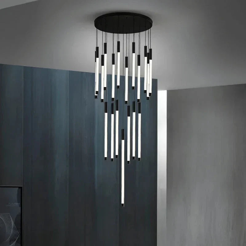 Lampadario moderno lungo per scala Atia nero/oro/argento