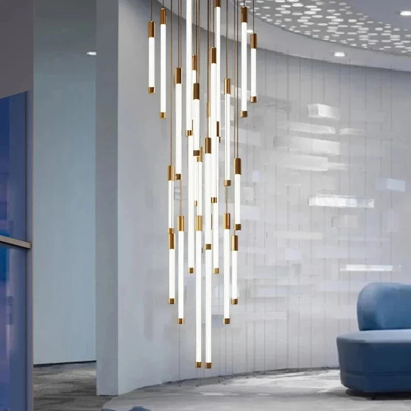 Lampadario moderno lungo per scala Atia nero/oro/argento